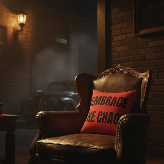 Cojín “Embrace the Chaos” – Colección Mafia & Drama