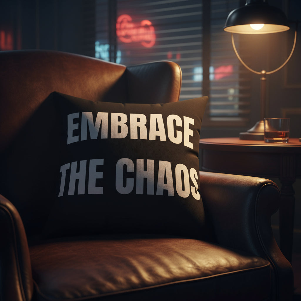 Cojín “Embrace the Chaos” – Colección Mafia & Drama