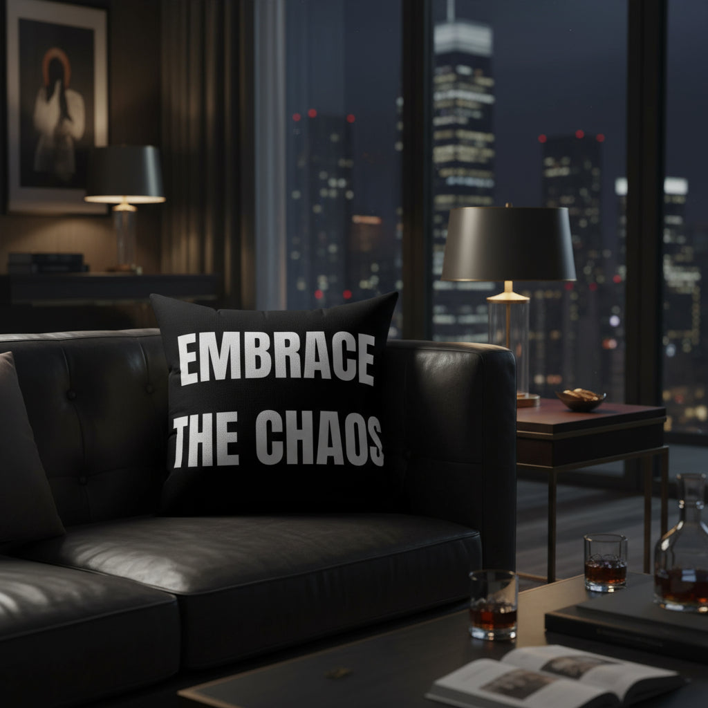 Cojín “Embrace the Chaos” – Colección Mafia & Drama