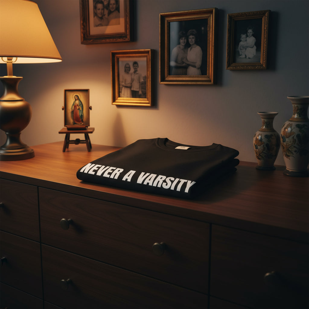 Camiseta “Never a Varsity Athlete, Huh?” – Colección Mafia & Drama