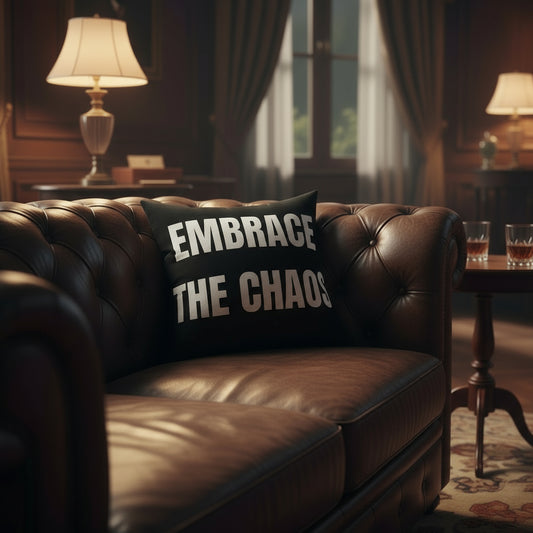 Cojín “Embrace the Chaos” – Colección Mafia & Drama